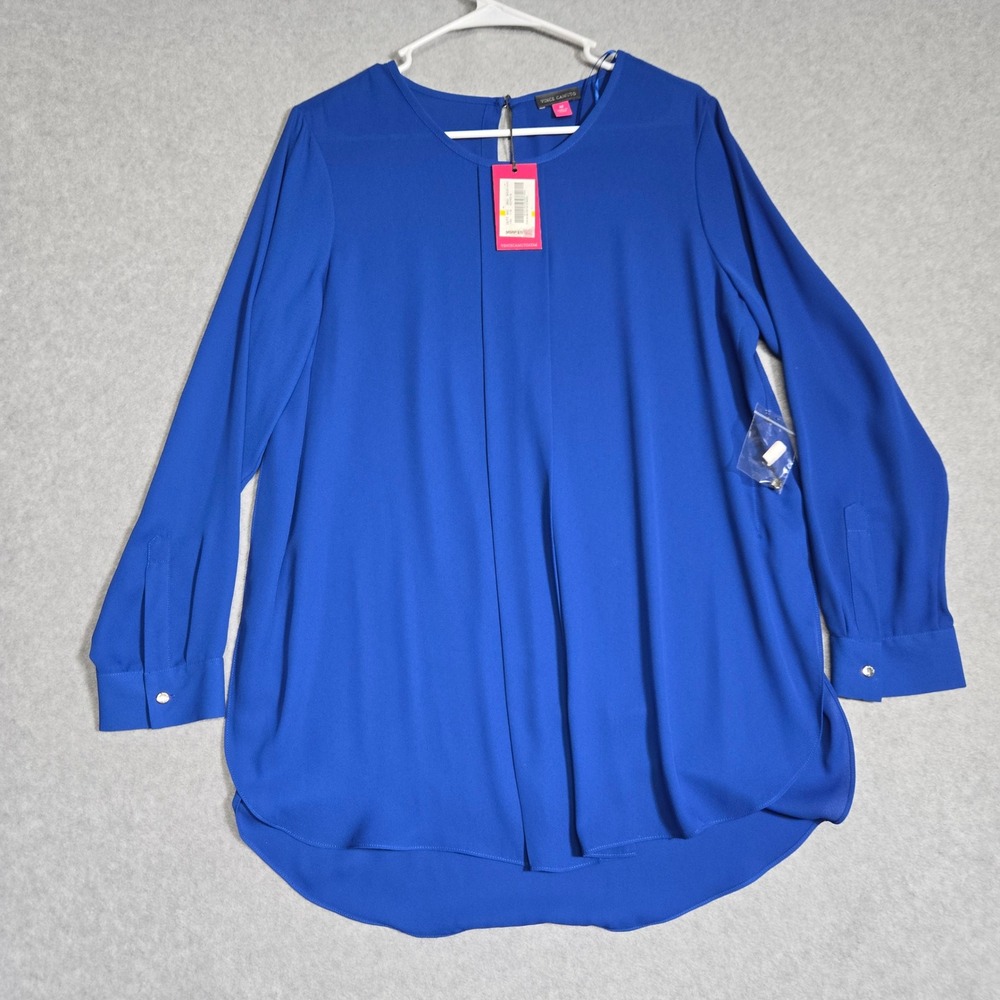 Vince Camuto Electric Blue Pleated Front Long Sleeve Blouse NWT Size M